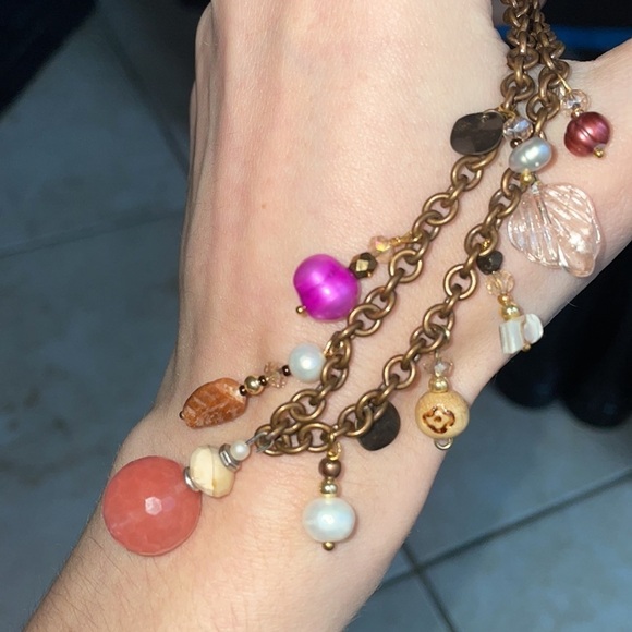 gemstone real pearls glass beads copper chain rose quartz charm - Picture 5 of 16